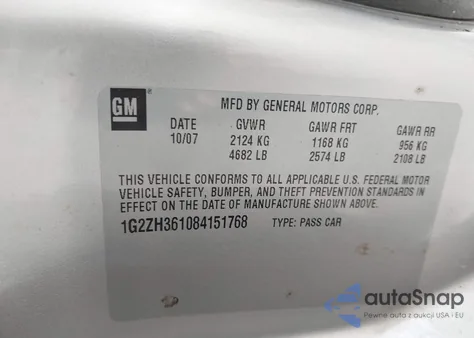 2008 Pontiac G6 Gt from USA, damaged, VIN 1G2ZH361084151768